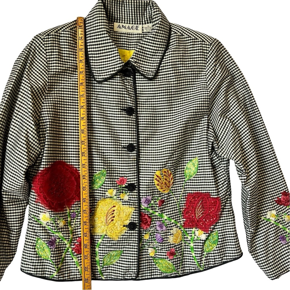 Vintage ANAGE jacket: gingham, embroidered, beaded, sequined, floral details - Picture 8 of 17